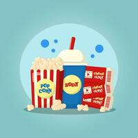 vector cinema ticket soda popcorn with contrast color illustration sticker