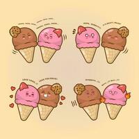 vector cute expression ice cream couple chocolate strawberry cookies dialog