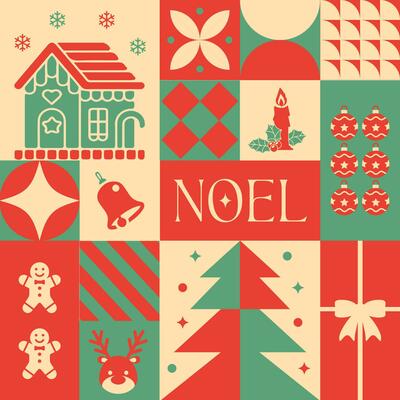 Noel Christmas seamless pattern in scandinavian style postcard with Retro clean concept design