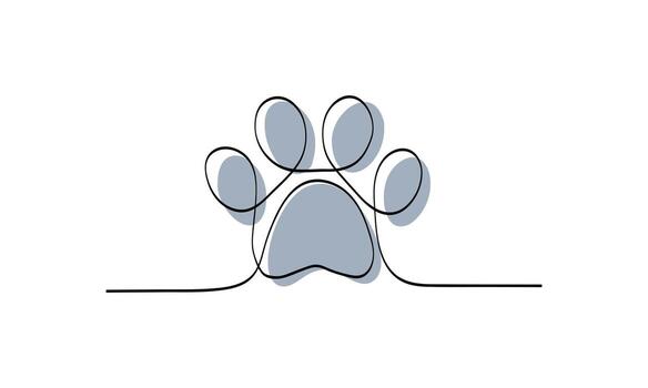 Animal footprint in continuous line drawing style. Continuous one line drawing. Black line art on white background with colorful spots. vector