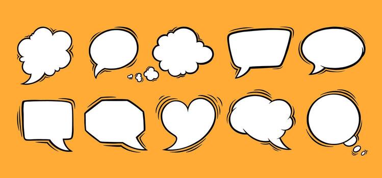 habla burbujas para texto y mensajes conjunto de habla cajas aislado en amarillo antecedentes. vector ilustración