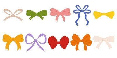 Charming Hand Drawn Ribbon Bow Collection in a Flat Organic Modern Style. Versatile Bowknots for Stylish Decorations. Big Set of Modern Bowties. vector