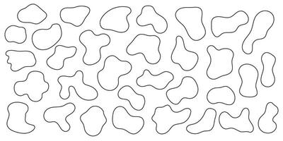 Amoeba blob, organic abstract shape. Set of Liquid amorphous shapes, fluid blotch black and white outline elements collection. vector