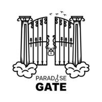 A simple monochrome logo, Paradise gate floating above the clouds. Line art logo of a gate isolated on a white background vector