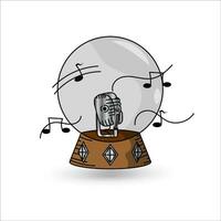 Podcast microphone in a toy glass ball. Illustration of a musical toy in a glass ball. Apparel design vector