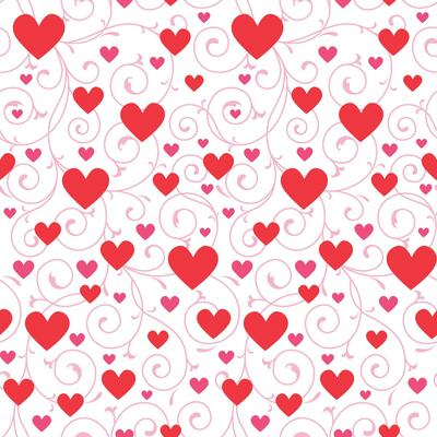 Seamless Pattern of Valentines Day Hearts and Swirls- Valentines Day Vector Illustration