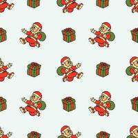 pixel art of santa cartoon retro seamless pattern vector