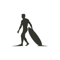 A surfer with their surfboard Icon on White Background - Simple Vector Illustration