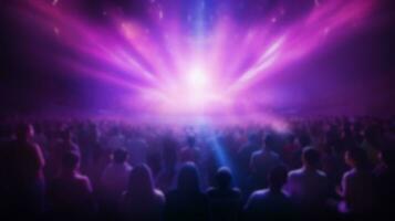 AI generated Blur crowd audience watching live show in concert hall or venue stadium with colorful lighting background photo
