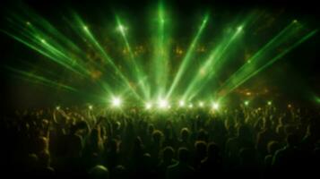 AI generated Blur crowd audience watching live show in concert hall or venue stadium with colorful lighting background photo