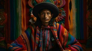 ai generado un peruano en andino atuendo foto