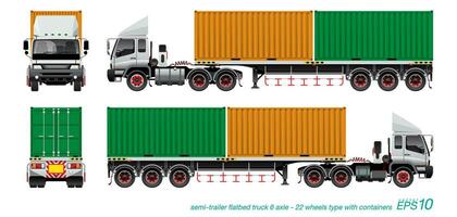 Semi-trailer Flatbed Truck Load 20 Ft Containers. vector