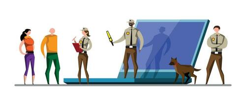 Security Guard Protect Laptop, Cyber Security Concept. vector