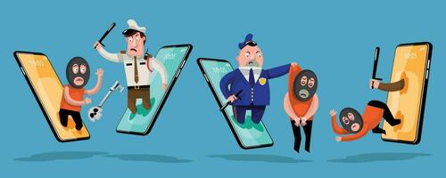 Security Guard Protect Mobile, Cyber Security Concept. vector