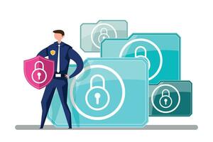 Security Guard with Shield Protect Data And Password. vector