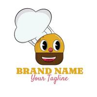 A chef's mascot logo with a shape like a meatball or other round food that has appetizing colors vector