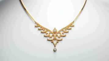 AI generated Beautiful and Elegant Woman Gold Jewellery Necklace photo