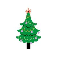vector decorado nuevo año árbol moderno dibujos animados Navidad abeto con Navidad nuevo año decoraciones, ilustración