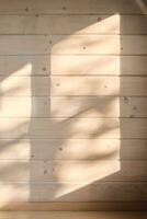 Sun glare on a wooden wall. photo