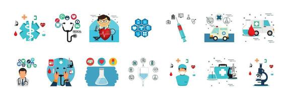 healthcare icon set. Medicine, bandage, medication, prescription, treatment, health and syringe symbol. Solid icons vector collection