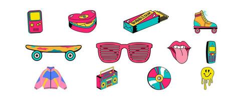 90's Pop Culture Sticker Cartoon Stuffs Objects with Cute Illustration vector