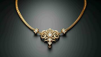 AI generated Beautiful and Elegant Woman Gold Jewellery Necklace photo