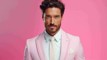AI generated Happy and Attractive Man Wearing Pastel Color Suit with Beautiful Vibrant Background photo