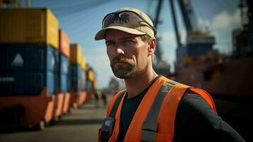 AI generated Dockworker at a seaport photo