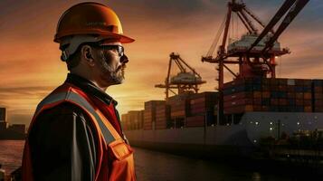 AI generated Dockworker at a seaport photo