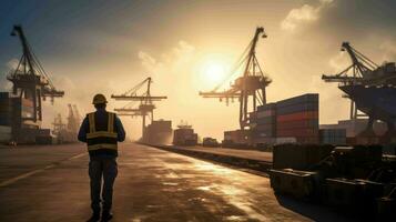 AI generated Dockworker at a seaport photo
