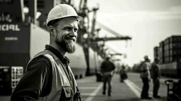 ai generado trabajador portuario a un puerto marítimo foto