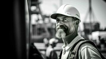 ai generado trabajador portuario a un puerto marítimo foto