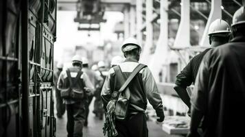 ai generado trabajador portuario a un puerto marítimo foto