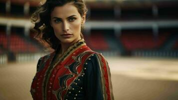 AI generated A Beautiful Spanish Woman Matador in Traditional Attire photo