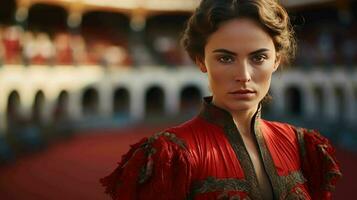 AI generated A Beautiful Spanish Woman Matador in Traditional Attire photo