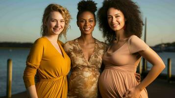 AI generated Young female group happy and smiling together photo