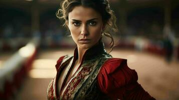 AI generated A Beautiful Spanish Woman Matador in Traditional Attire photo