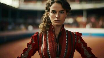 AI generated A Beautiful Spanish Woman Matador in Traditional Attire photo