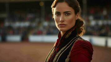 AI generated A Beautiful Spanish Woman Matador in Traditional Attire photo