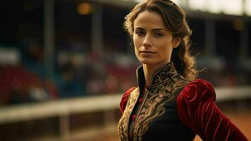 ai generado un hermosa Español mujer matador en tradicional atuendo foto