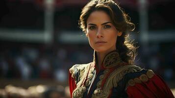 AI generated A Beautiful Spanish Woman Matador in Traditional Attire photo