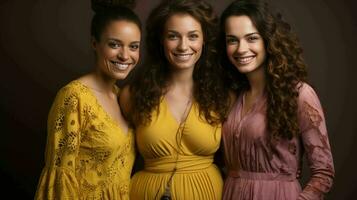 AI generated Young female group happy and smiling together photo