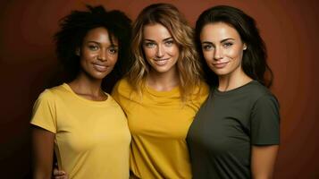 AI generated Young female group happy and smiling together photo