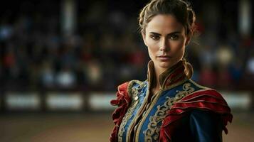 ai generado un hermosa Español mujer matador en tradicional atuendo foto