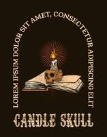 Illustration Hand drawn. Skull candle with antique magic book. Vector illustration