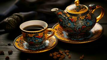 AI generated Turkish traditional teapot and a coffee cup photo