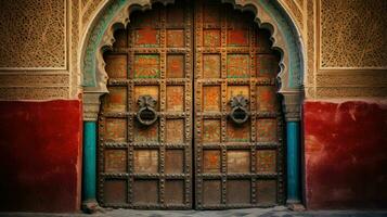 ai generado hermosa antiguo y Clásico marroquí casa puerta foto