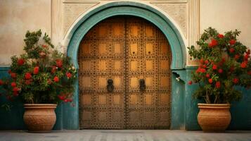 ai generado hermosa antiguo y Clásico marroquí casa puerta foto