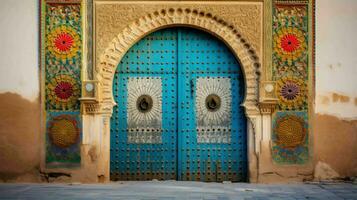 AI generated Beautiful old and vintage Moroccan house door photo