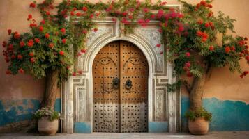 AI generated Beautiful old and vintage Moroccan house door photo